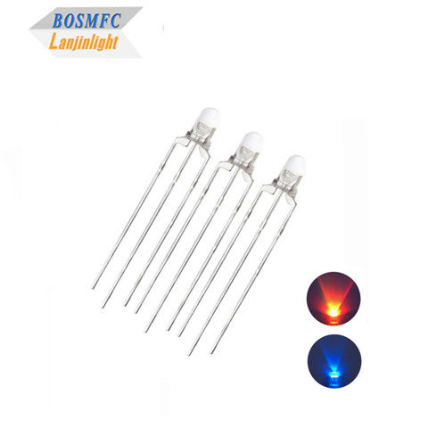 Bi color 3mm LED Anodo común rojo y azul y cátodo común A través del agujero LED Dissipación de calor