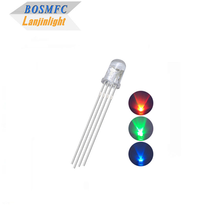 4 pines LED RGB 5mm a través del agujero 0.06W, Anodo común Lente transparente con agua F5 Tri Color LED