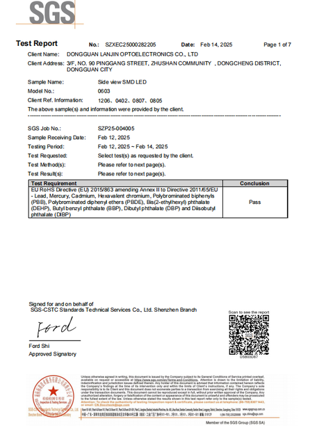 China Dongguan Lanjin Optoelectronics Co., Ltd. certificaciones
